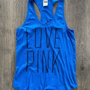 PINK Victoria's Secret "Love Pink" Cobalt Blue Black Tank Top M ~ NEW ~FAST SHIP
